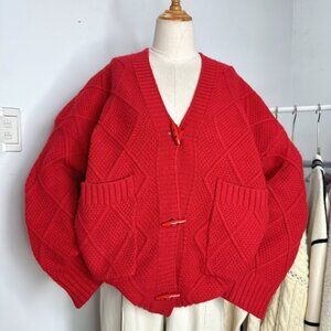 Cozy Red Knit Cardigan Sweater ❤️